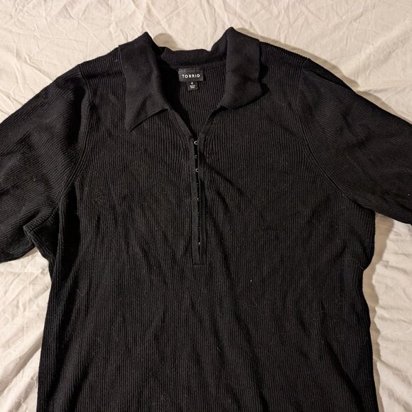 Torrid Fitted Ribbed Polo Sweater Black Size 4 4X V-Neck Elbow Half Sleeve - Picture 5 of 5